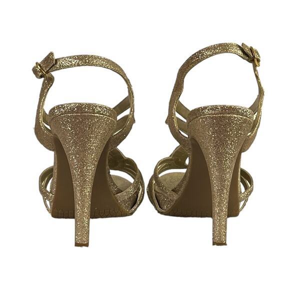 Audrey Brooke Kellie Heels Gold Shimmer Open Toe Slingback Women’s Size 7.5M - Picture 7 of 13